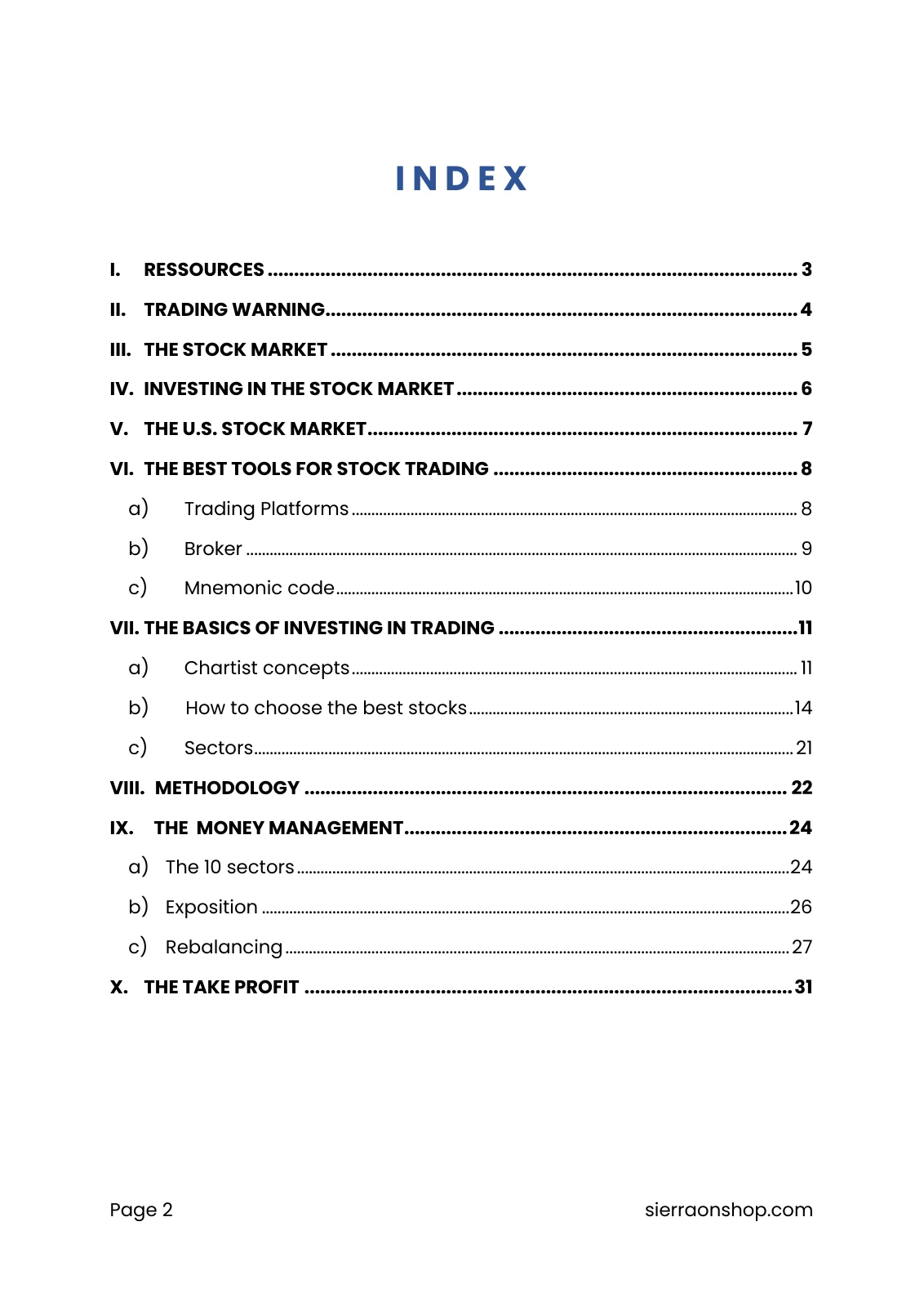 Stock market course, complete contents